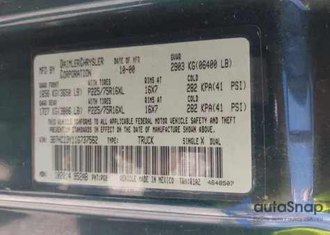 2001 Dodge Ram 1500 St from USA, damaged, VIN 3B7HC13Y11G737562